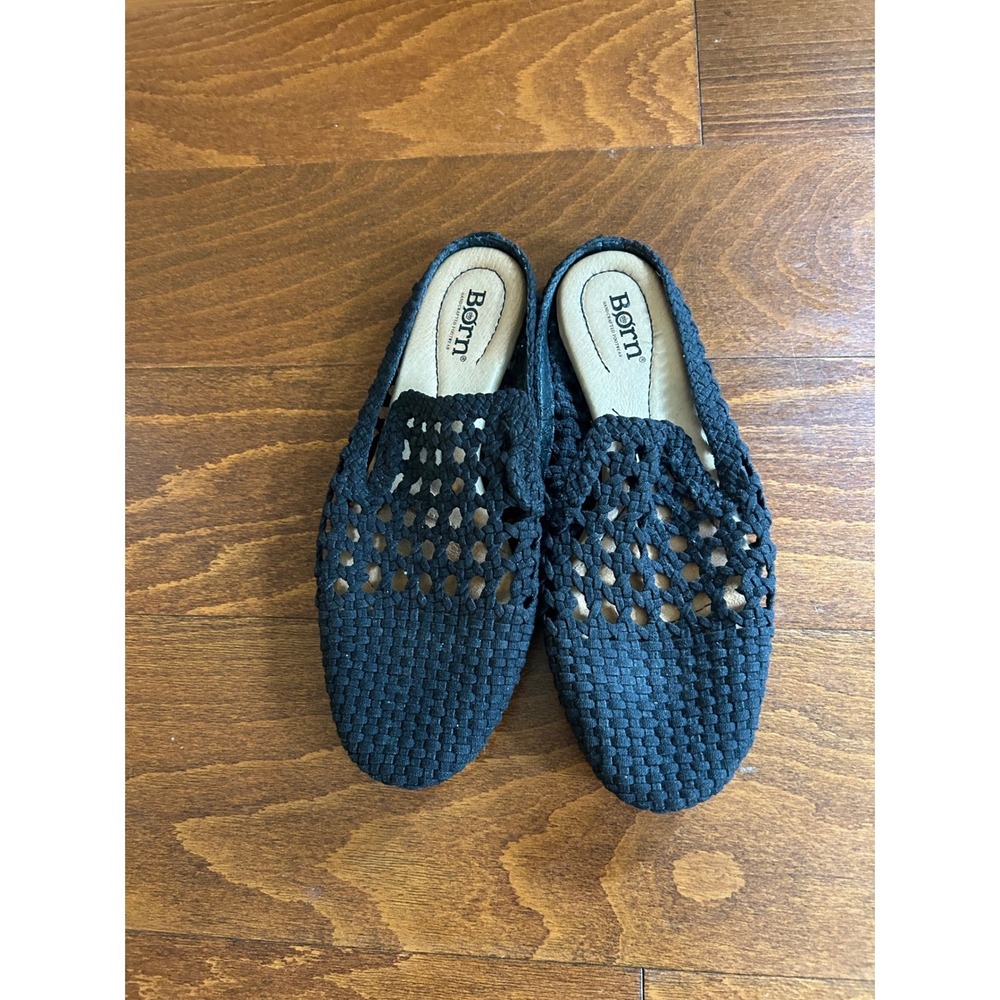Born Womens Black Woven Fabric Mules Slip On Flats Slides Knit Beach 7 M - Picture 4 of 9
